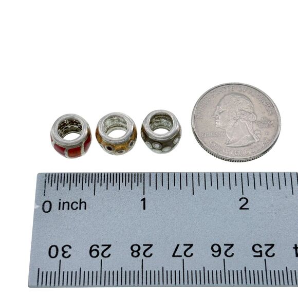 Lot of 3 Sterling Silver 925 Red Yellow Gray Enamel Spacer Charm Beads - Picture 5 of 6